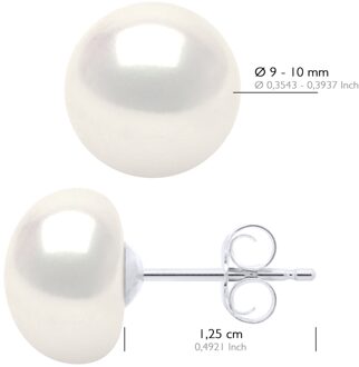Oorbellen Wit Goud - Echte Gecultiveerde Zoetwaterparels Knop 9-10 mm - One Size