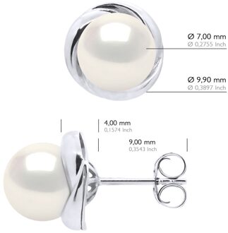 Oorbellen Wit Goud - Echte Gecultiveerde Zoetwaterparels Rond 7-8 mm - One Size
