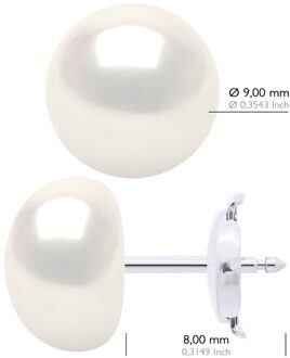 Oorbellen - Wit Goud - Echte Gekweekte Zoetwaterparels Knop 9-10 mm