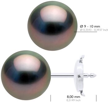 Oorbellen - Witte Goud 375 - Echte Gecultiveerde Tahiti Parel Ronde 9-10 mm Zilver