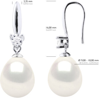 Oorbellen Zilver 925 & Cubic Zirconia - 2 Echte Gecultiveerde Zoetwaterparels 9-10 mm Wit - One Size