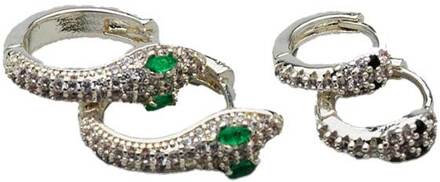 Oorringen set met strass steentjes Snake  zilver - One Size,