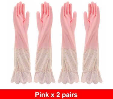 Oosten Winter Huishouden Warme Handschoenen Afwassen Handschoenen Met Mouwen Huis Schoonmaken Helper Dikker Warme Waterdichte Schone Handschoenen roze