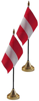 Oostenrijk tafelvlaggetjes - 2x stuks - 10 x 15 cm - met gouden standaard - H27 cm - versiering