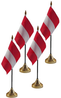 Oostenrijk tafelvlaggetjes - 4x stuks - 10 x 15 cm - met gouden standaard - H27 cm - versiering