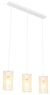 Oosterse hanglamp wit met rotan 3-lichts langwerpig - Akira