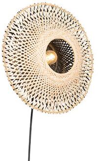 Oosterse wandlamp bamboe 35 cm met stekker - Rina Wit