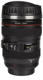 OOTB Cameralens warmhoudbeker/thermos koffiebeker/mok - RVS - 350 ml - Thermosbeker Zwart