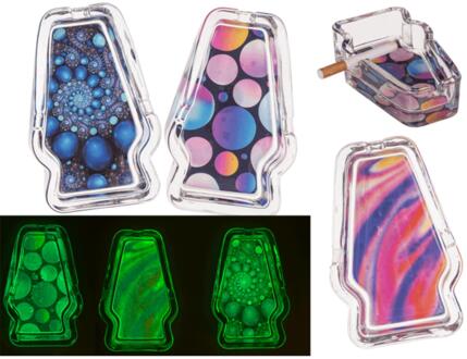 OOTB Glazen asbak glow in the dark 12x8cm verschillende