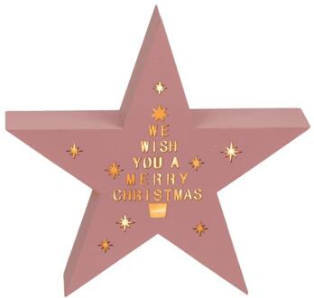 OOTB LED Staande ster hout roze 18x4x17cm