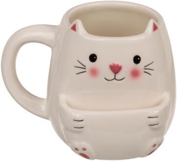 OOTB Mok kat met koekvakje 15x9x12cm 450ml crème
