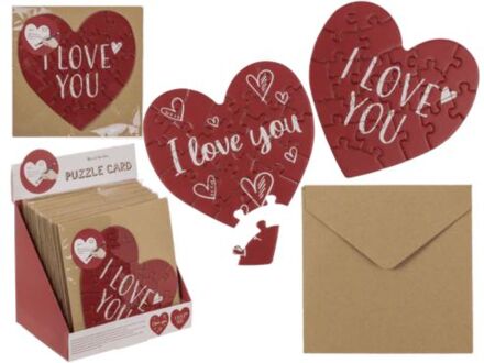 OOTB Puzzel kaart hart 20 stukjes met envelop rood