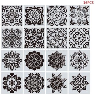 Ootdty 16 Stks/set Mandala Stencils Diy Tekeningsjabloonbestand Schilderij Scrapbooking Papier Card Embossing Album Decoratieve Q81E