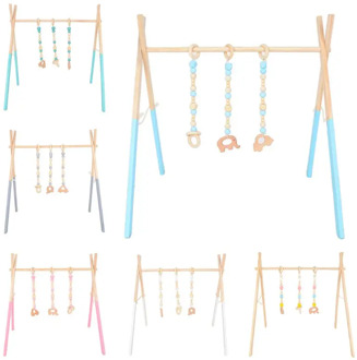 OOTDTY 4PCS/ Set Nordic Cartoon Baby Wooden Gym Fitness Frame Rack Hanging Pendant Toys Kit Toddler Infant Room Decorations