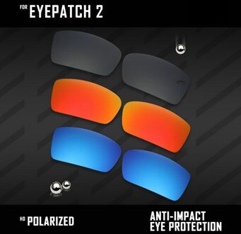 OOWLIT 3 Pairs Gepolariseerde Zonnebril Vervanging Lenzen voor Oakley Eyepatch 2-Zwart & Fire Red & Ice Blue