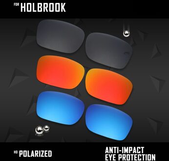 OOWLIT 3 Pairs Gepolariseerde Zonnebril Vervanging Lenzen voor Oakley Holbrook OO9102-Black & Fire Red & Ice Blue
