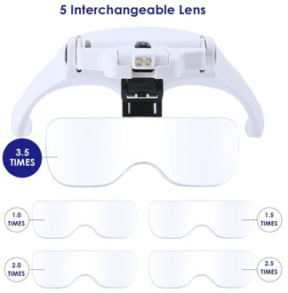 Op Bril Vergrootglas Glas, 5 Lens Loupe Eyewear Vergrootglas Met Led Verlichting Lamp, hoofdband Led Vergrootglas Voor Reading