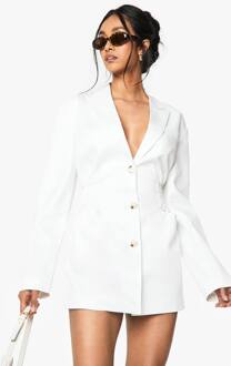 Op Maat Gemaakte Blazerjurk Met Geraffelde, Ingesnoerde Taille, White - 38