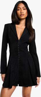 Op Maat Gemaakte Blazerjurk Met Haak- En Oogdetail En Getailleerde Taille, Black - 44