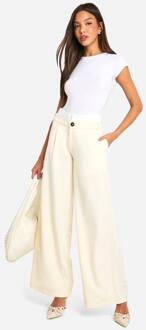 Op Maat Gemaakte Broek Met Contrasterende Tailleband En Rechte Pijpen, Bone - 44