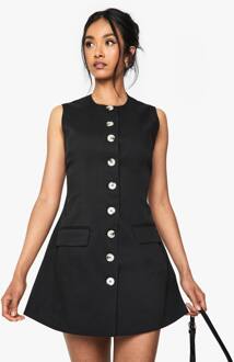 Op Maat Gemaakte Button-Down Mini Jurk Met Getailleerde Taille, Black - 36