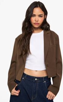 Op Maat Gemaakte Crop Blazer Met Getailleerde Taille, Mocha - 40