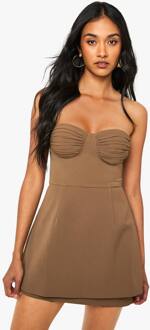 Op Maat Gemaakte Geplooide A-Lijn Mini-Jurk, Mocha - 42