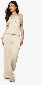 Op Maat Gemaakte Geplooide Voorkant Broek Met Wijde Pijpen, Stone - 42