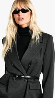 Op Maat Gemaakte Geweven Blazer In Pennenstrepen Met Dubbele Borst, Charcoal - 36