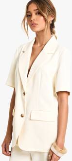 Op Maat Gemaakte Geweven Blazer Met Korte Mouwen, Cream - 40