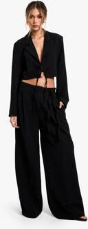 Op Maat Gemaakte Geweven Broek Met Ceintuur En Wijde Pijpen, Black - S