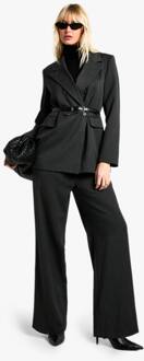 Op Maat Gemaakte Geweven Pinstripe-Broek Met Wijde Pijpen, Charcoal - 36