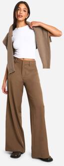 Op Maat Gemaakte Hoge Taille Broek Met Rechte Pijpen, Biscuit - 44