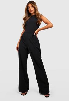 Op Maat Gemaakte Jumpsuit Met Hoge Hals, Getailleerde Taille En Wijde Pijpen, Black - 40