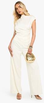 Op Maat Gemaakte Jumpsuit Met Wijde Pijpen En Hoge Hals, Ecru - 40
