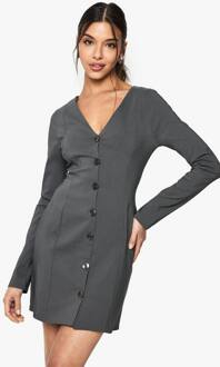 Op Maat Gemaakte Kraagloze Blazerjurk Met Getailleerde Taille, Grey - 42