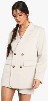 Op Maat Gemaakte Linnen-Look Blazer Met Dubbele Rij Knopen, Stone - 38