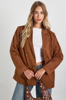 Op Maat Gemaakte Linnen-Look Dubbelgeknoopte Blazer, Rust - 36