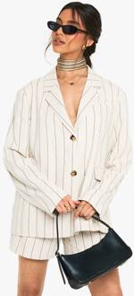Op Maat Gemaakte Linnen-Look Gestreepte Oversized Blazer, Stone - 38