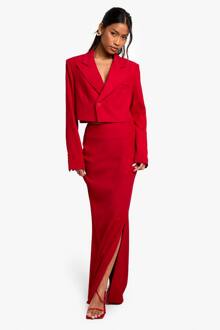 Op Maat Gemaakte Maxi-Rok Met Zij-Split, Dark Red - 36