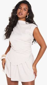 Op Maat Gemaakte Mini-Jurk Met Uitgesneden Halslijn En Capmouwen, Stone - 40