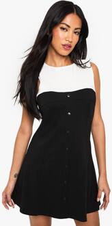 Op Maat Gemaakte Mono Button Down Mini Jurk, Black - 44