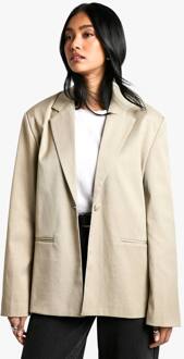 Op Maat Gemaakte Oversized Blazer Met Enkelrijige Knoopsluiting, Stone - 44