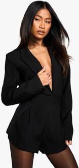 Op Maat Gemaakte Romper Met Diepe V-Hals En Geplooide Details, Black - 38