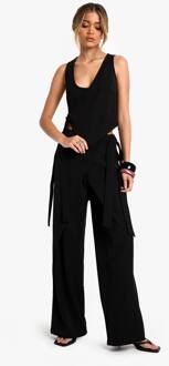 Op Maat Gemaakte Wrap-Broek Met Strikdetail En Wijde Pijpen, Black - 40