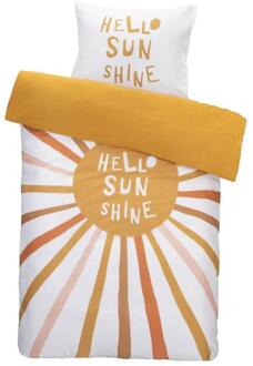 Op=Op | Leen Bakker - Dekbedovertrek Ella - Wit/oker - 140x200 Cm - Katoen - Wit#Oranje