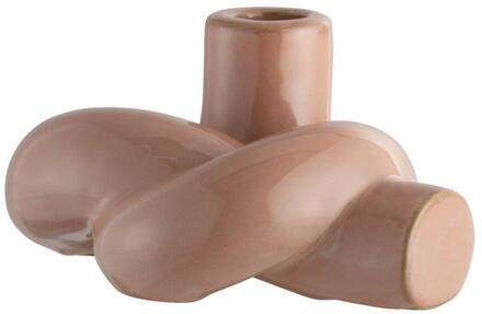 Op=Op | Leen Bakker - Kandelaar Knoop - - 11,5x15,5x8 Cm - Keramiek - Roze - 15.5x11.5x8 Cm