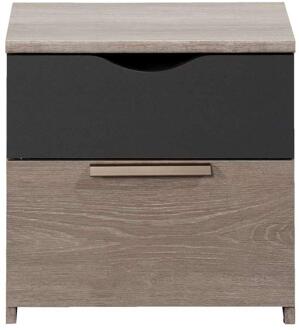 Op=Op | Leen Bakker - Nachtkastje Tempo - 2 Lades - Eikenkleur/antraciet - Spaanplaat - Grijs - 34x43x43 Cm