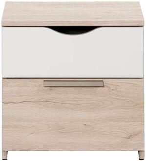 Op=Op | Leen Bakker - Nachtkastje Tempo - 2 Lades - Eikenkleur/wit - Spaanplaat - Bruin - 34x43x43 Cm