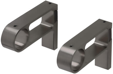 Op=Op | Leen Bakker - Wandsteun Gordijnroede Hooked - Gun Metal - Ø28mm - S/2 (2016383) - Metaal - Grijs